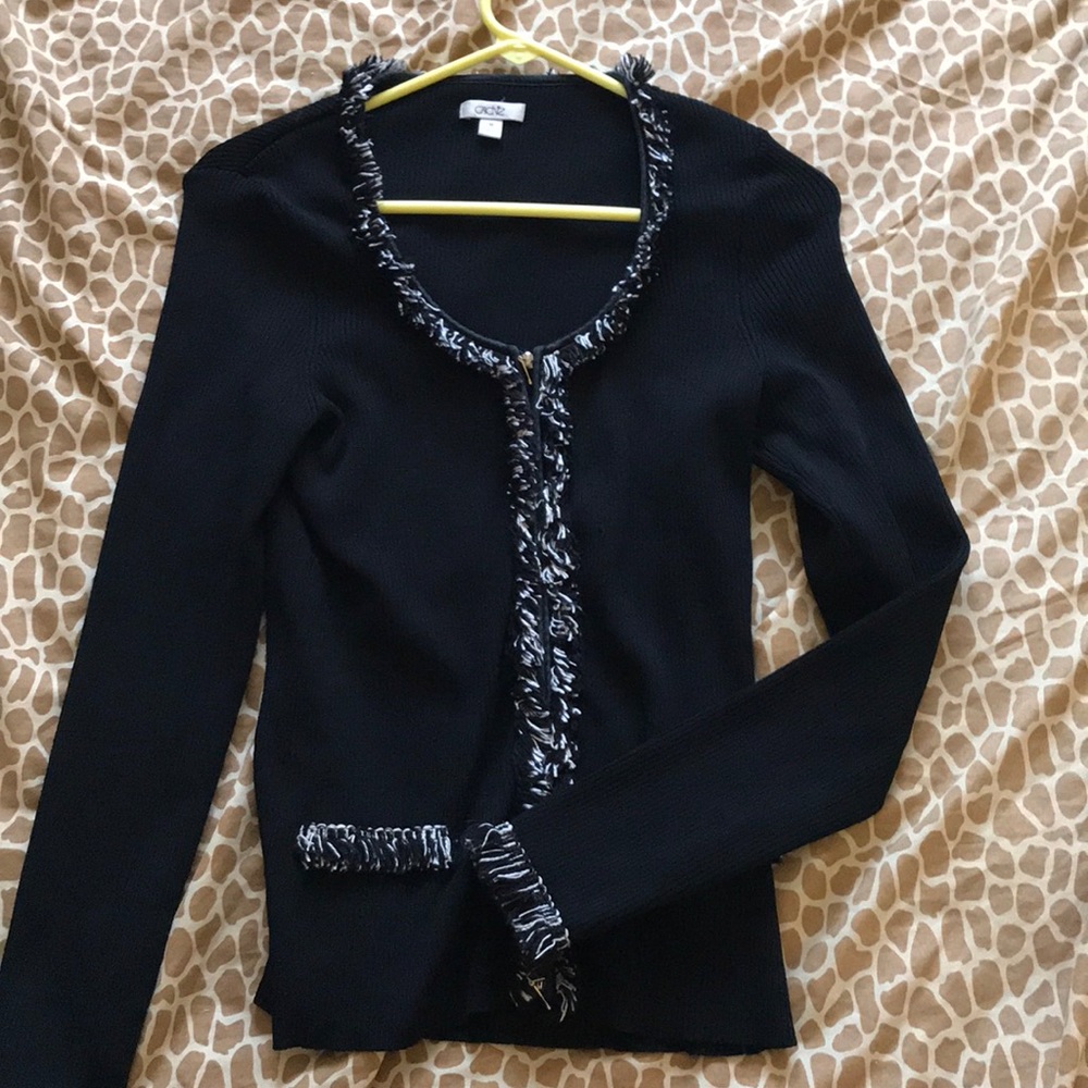 Caché black cardigan with black/white details
